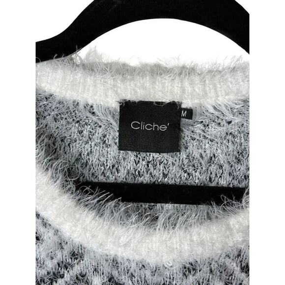 Cliché Fair Isle Fuzzy Eyelash Knit Sweater Soft Cozy Pullover Womens Size M - Picture 8 of 10